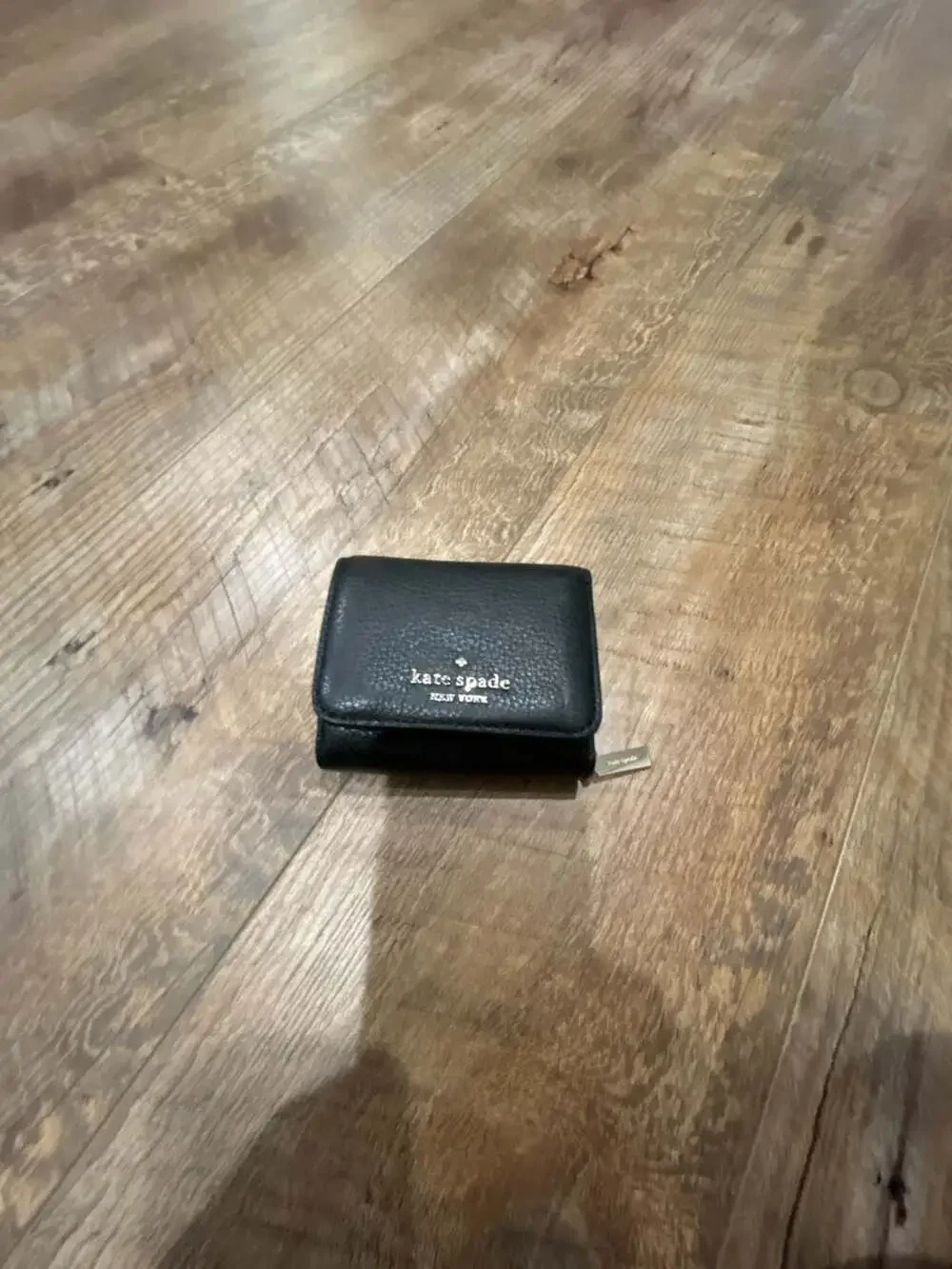 Kate Spade Small L Zip Flap Wallet Black Pebbled Leather